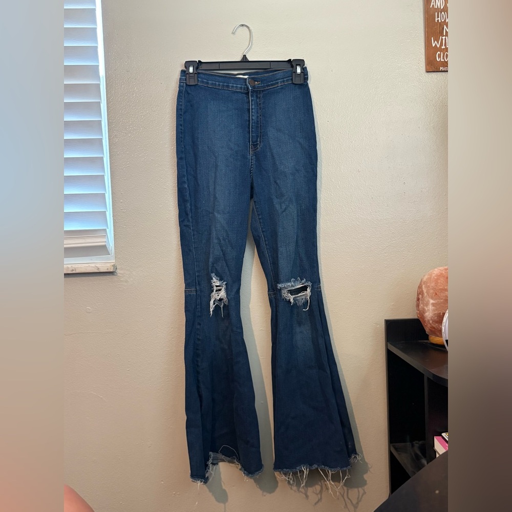 Distressed High-Waisted Flare Wide Leg Jeans